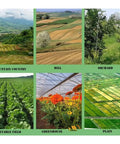 Various types of farms and fields including mountain, hill, orchard, vegetable field, greenhouse, and plain, in diverse landscapes.