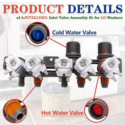 Washer Water Inlet Valve 12V Replacement Fit for WT1501CW Models Five Outlet Hot And Cold Valve Plug And Play Install Durable Laundry Machine Water Supply Valve Easy DIY Swap, five-port close-up