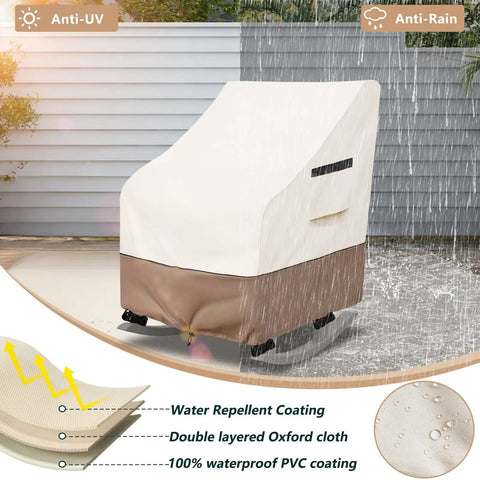 Outdoor Rocking Chair Cover 2 Pack Heavy Duty Waterproof Patio Cover For 27 W 34 D 45 H Presidential Rocking Chair Beige