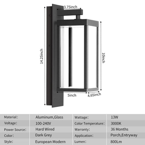 Lit Outdoor Wall Light Fixture Waterproof For Porch Patio Front Door And Garage 15 Inch Exterior Wall Sconce With Clear Glass