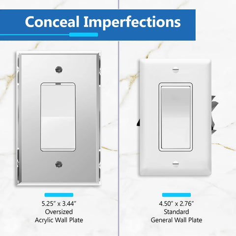 Mirrored Light Switch And Outlet Cover With Plexiglass 1-Gang Oversized 5.25 By 3.44 Inches, Acrylic Mirror Glass Silver Finish, Reflective Wall Decor For Home Or Office, Heat And Impact Resistant, 1 Pack
