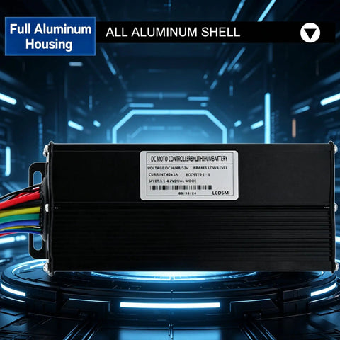 Beefy Ebike Controller 36V 48V 52V 1500W 2000W Sine Wave With Aluminum Housing in futuristic setting.
