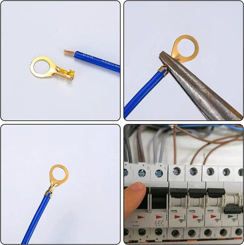 160 Piece Copper Ring Terminal Kit With M3 M4 M5 M6 M8 M10 Brass Wire Connectors Open Barrel Cable Lugs in use