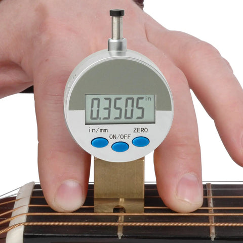 Digital Nut Slotting Gauge For Guitars, Pro Grade Electronic Height Tool With 0.001 Inch Resolution For Precise Nut Slot Setup, String Fit, And Fretboard Radius Alignment on guitar strings