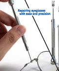 Hand holding screwdriver from All In One Eyeglass Repair Kit You Can Grab And Go With 18 Screw Sizes, 1.4mm Precision