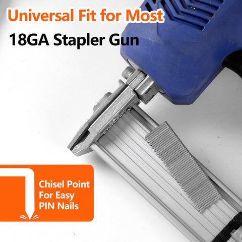 1000 Count 1/2 Inch 18 Gauge Narrow Crown Staples, Beveled Point Galvanized Heavy Duty Staples beside stapler nozzle