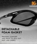 V30 Nemesis Foam Safety Glasses With Anti Fog Lenses Black Frame Unisex Eyewear For Men And Women close-up of foam gasket