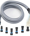 16 Foot Universal Dust Collection Hose For Home And Shop Vacuum Systems Includes 6 Pro-Grade Adapters For Woodworking Tools And Sander Works With Most Brands Heavy Duty Silver Gray Vacuum Hose