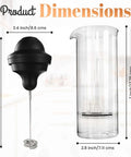 Milk Frother With Glass Pitcher Handheld Battery Operated Foam Maker dimensions shown with ABS body and stainless steel whisk