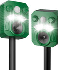 Solar Ultrasonic Animal Repeller 2 Pack With Motion Sensor And Flashing Lights Waterproof Outdoor Pest Deterrent For Deer Cats Dogs Raccoons Squirrels On Lawns Gardens Patios, green solar stakes