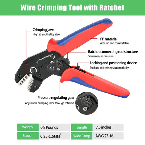 Get The Ultimate 53 Sets Weather Pack Connectors Kit With Crimping Tools And Terminal Removers For Auto Wiring Repairs In One Sleek Storage Case. Ratchet wire crimping tool, PP handles, 7.5-inch, AWG 23-16