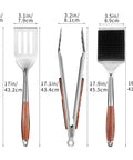 Heavy Duty Rosewood BBQ Tools Set For Grilling, Outdoor Grill Kit With Spatula, Fork, Brush And Tongs, Stainless Steel Tools