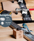 24 Inch Straight Edge Clamp Guide for Circular Saw Router Jigsaw and Drill Press in woodwork setup, top and side view