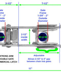 Heavy Duty Galvanized Double Gate Latch Case Of Four Keeps Chain Link Gates Shut Tight Fit One And A Half To Two Inch Frames Secure Sentry Style Fence Hardware Quick Hook Up with adjustable measurement details.