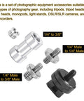 Double Threaded Camera Screw Mount Set 1/4 To 3/8 Inch Adapter For Tripods Monopods And Lights Plus 1/4 To 1/4 Double End Screws