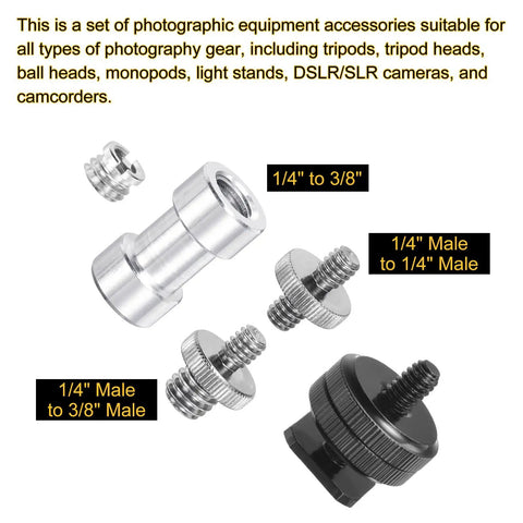 Double Threaded Camera Screw Mount Set 1/4 To 3/8 Inch Adapter For Tripods Monopods And Lights Plus 1/4 To 1/4 Double End Screws