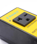 Close-up of 220V Rock Solid Plug And Play Remote Switch With Dead Simple One Touch Control, yellow and black design.