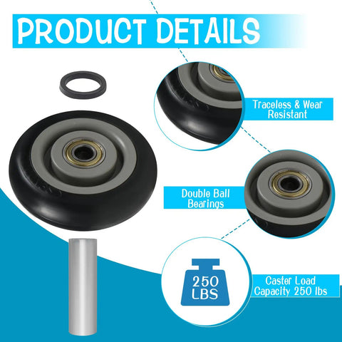 8 Piece 4 Inch PU Caster Wheels Kit For Carts And Platforms - Replacement Casters with double ball bearings, 250 lbs load capacity