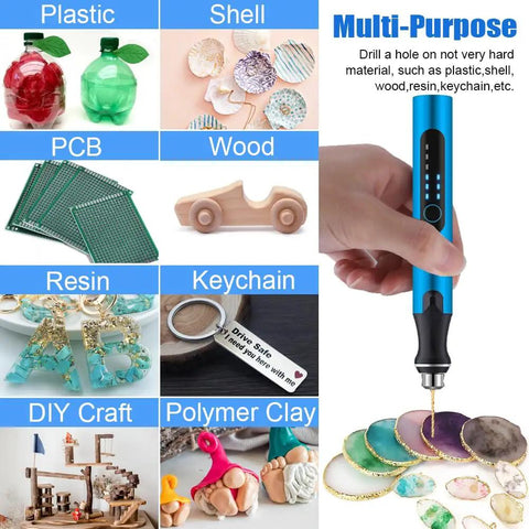 3 Speed Cordless Mini Drill Pen Kit With 10 Drill Bits Rechargeable Electric Hand Drill Pin Vise For Jewelry Making and Resin Crafts Pro Grade For Wood Plastic And Keychain DIY Projects In Blue