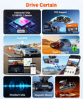 N4S 3 Channel Dash Cam showcasing STARVIS 2, 1TB support, GPS, Wi-Fi, capacitor, cable, mount, heat resistance features.