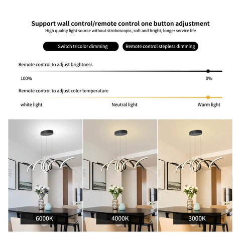 Adjustable lighting modes of Modern LED Chandelier Pendant Lights With Dimmable Remote Control, 38W Two-Head Fixture in various color temperatures