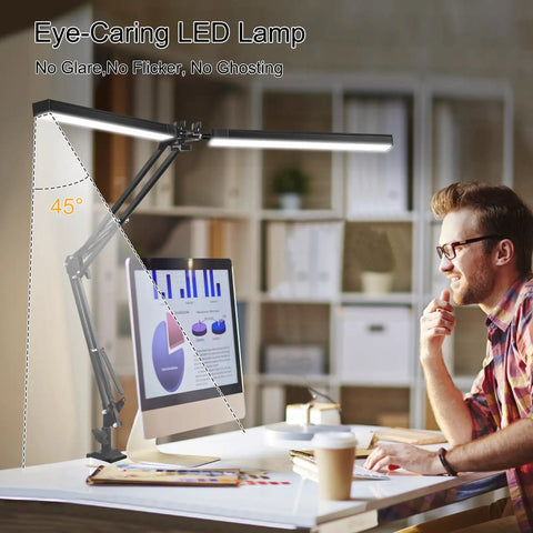 2 In 1 LED Desk Lamp With Clamp, 24W Ultra Bright Table Lamp with flexible swing arm and dual head, perfect for home office setup