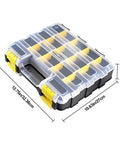 Double Sided Tool Box Organizer For Hardware Storage, 34 Compartments With 24 Removable Dividers, Clear Lid Dimensions Shown