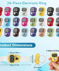 Top Shelf 24 Pack Electronic Finger Counters Featuring Nifty Bright Numeric Display Rings in multiple colors and sizes.