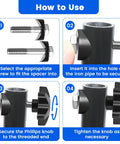 Instruction diagram for Replacement Walker Knobs Kit for Foldable Rollators showing how to install M6 screws and knobs