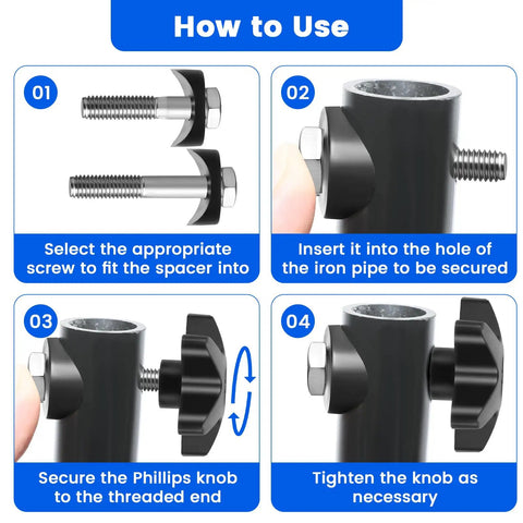 Instruction diagram for Replacement Walker Knobs Kit for Foldable Rollators showing how to install M6 screws and knobs