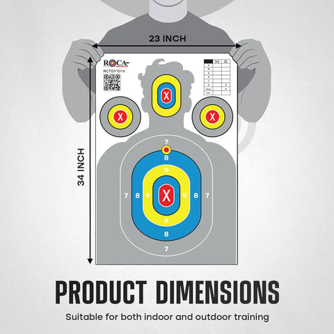 Extra Large Silhouette Targets For Shooting Range 23 By 34 Inch High Visibility Paper Targets Anti Glare displayed with dimensions