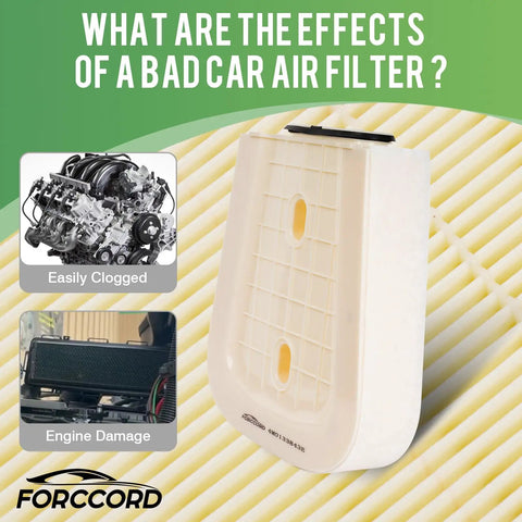 Diagram showing impacts of a bad car air filter with images of clogged engine and engine damage; Engine Air Filter For Porsche Cayenne 2019-2026 Macan 2024 Audi Q8 2019-2026 RS Q8 SQ7 SQ8 2020-2026 2.9L 3.0L 4.0L Beefy Drop In Replacement 4M0133843E Car Accessories
