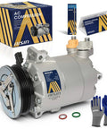 Precision Engineered Aftermarket AC Compressor With Heavy Duty Clutch, installation manual, and gloves.