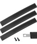 Two Pack Black Leather Drawer Handles With Mounting Screws For Cabinets, Drawers, Trunks And Suitcases, laid flat with screws shown