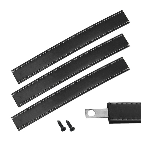 Two Pack Black Leather Drawer Handles With Mounting Screws For Cabinets, Drawers, Trunks And Suitcases, laid flat with screws shown