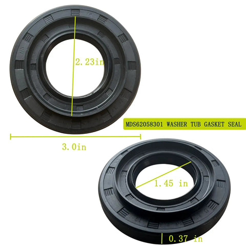 Heavy Duty Washer Tub Bearing And Seal Replacement Kit For LG Kenmore Front Load Washers showing black gasket seal with dimensions.