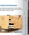 Push To Open Drawer Slide 18 Inch Kit With 3 Fold Full Extension Heavy Duty 100lb Load Capacity Ball Bearing Side Mount installed in wooden cabinet
