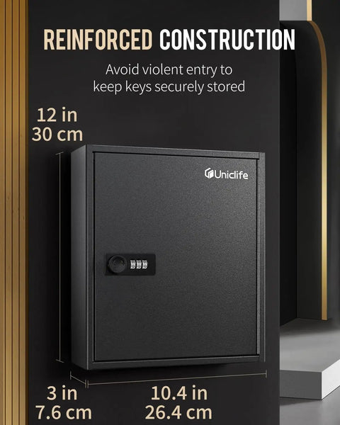Front view of black 40 Position Key Cabinet With Resettable 3 Digit Combination Lock, Steel Key Organizer For Indoor Use.