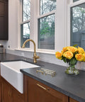 Champagne Bronze Cabinet Pulls 3 Inch Twisted Wave Design Set of 6 installed in a modern kitchen drawer, zinc alloy construction.
