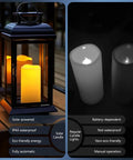 Image showing a solar-powered pillar candle set of 4, 3.25 inch by 6 inch, waterproof LED flameless, dusk to dawn outdoor use.
