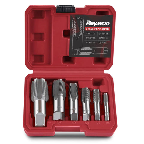 6 Piece NPT Pipe Tap Set For One Inch, Three Quarters, One Half, Three Eighths, One Quarter, And One Eighth Inch Taps in case