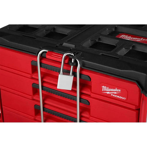 Four Drawer Tool Organizer Box Featuring Lockable Security Bar And Fifty Pound Boss Level Load Capacity Impact Resistant Rugged Frame With Smooth Glide Compartments