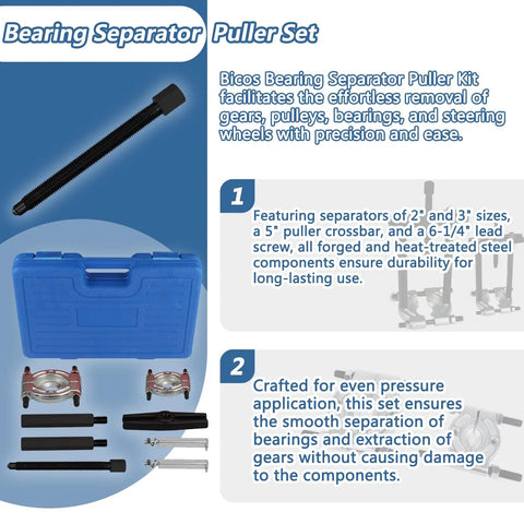 Heavy Duty 14Pc Bearing Puller Set With 5 Ton Capacity Separator Splitter Removal Of Gears Pulleys Steering Wheels Blue Pro Tool Kit Extract Stuck Items Fast Garage Car Durable Steel Build Quality Sick Tools Reliable Performance with blue case and steel puller parts