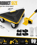 Heavy Duty Furniture Movers For Heavy Objects Set Includes 4 Triangular Moving Dollies with silent wheels and pry bar tool.
