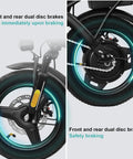 Front and rear wheel dual disc brakes of Foldable Electric Bike For Adults And Teens, City Commuter Ebike with 560W Motor