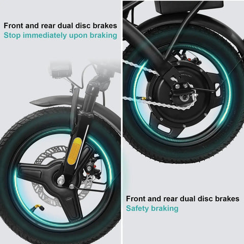 Front and rear wheel dual disc brakes of Foldable Electric Bike For Adults And Teens, City Commuter Ebike with 560W Motor