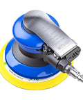 Pro Grade 5 Inch Random Orbital Palm Sander Built As A Smooth Operator Delivers Rock Solid 12000 Rpm Performance For Flawless Wood And Auto Body Finishing Crush Every Project Today, showing blue body and yellow pad.
