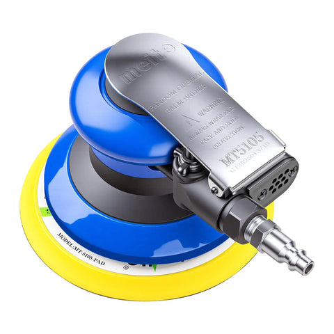 Pro Grade 5 Inch Random Orbital Palm Sander Built As A Smooth Operator Delivers Rock Solid 12000 Rpm Performance For Flawless Wood And Auto Body Finishing Crush Every Project Today, showing blue body and yellow pad.