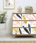 Dresser with Peel And Stick Floral Forest Wallpaper Removable Vinyl Shelf Liner With Watercolor White Pink Navy Yellow Design