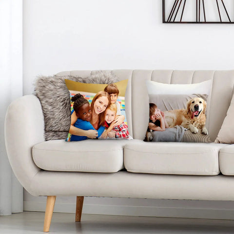 Sofa with colorful designs on Twenty Pack White Sublimation Pillow Covers 17.7 Inch By 17.7 Inch With Hidden Zipper For Heat Transfer Polyester Cushions DIY Craft Blanks No Inserts Included Bulk Pack